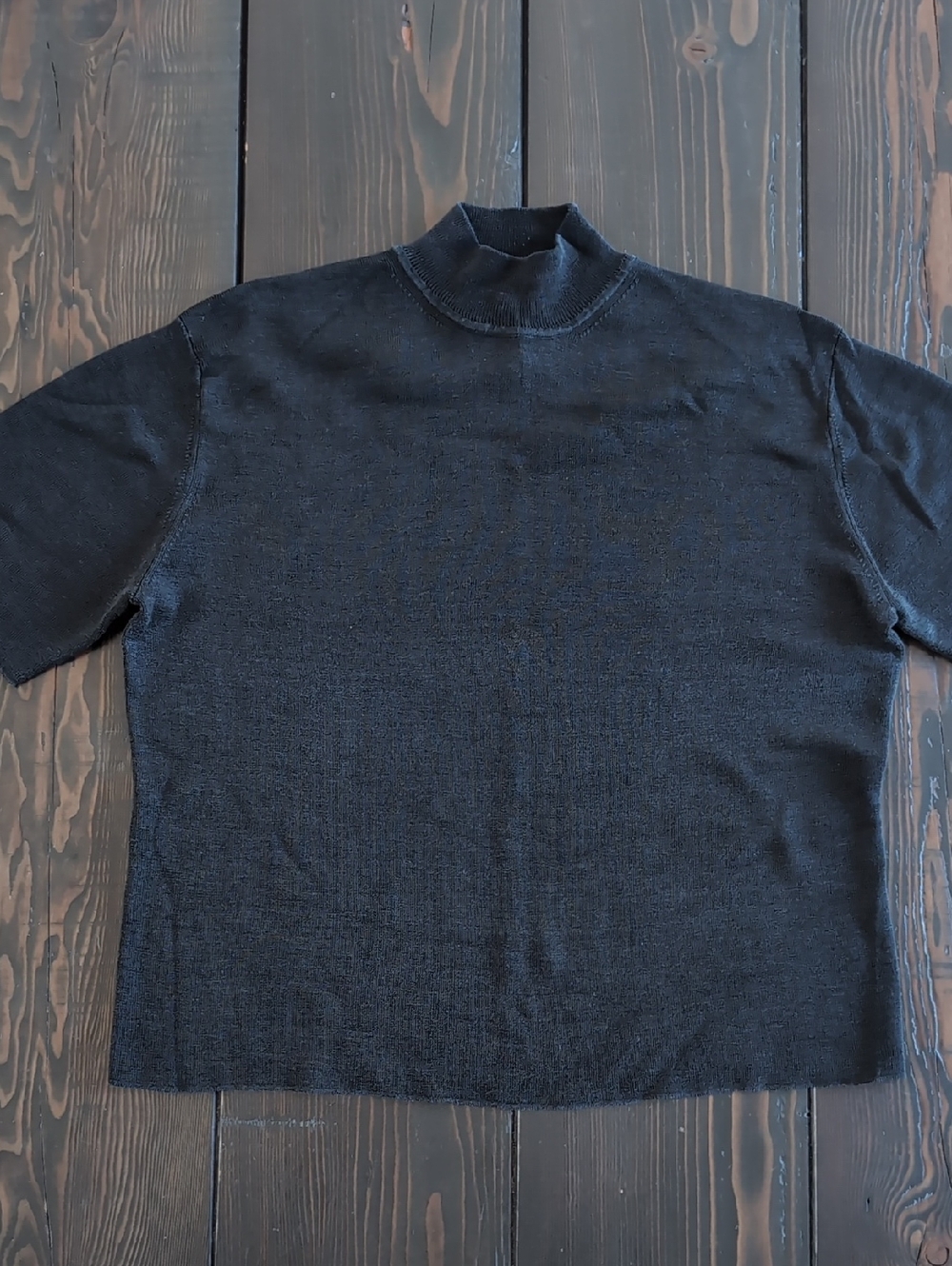 Jones Studio Black Mock Neck Knit Top, Short Sleeves